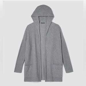 Eileen Fisher Peruvian Organic Cotton Open Cardigan Sweater Hooded Open Size L